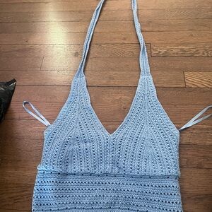 Hollister Sky Blue Crochet Halter Tank